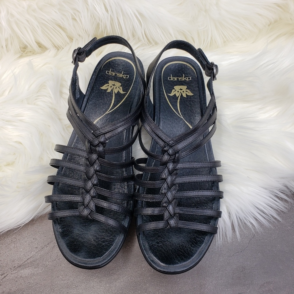Dansko black leather peep toe sandals